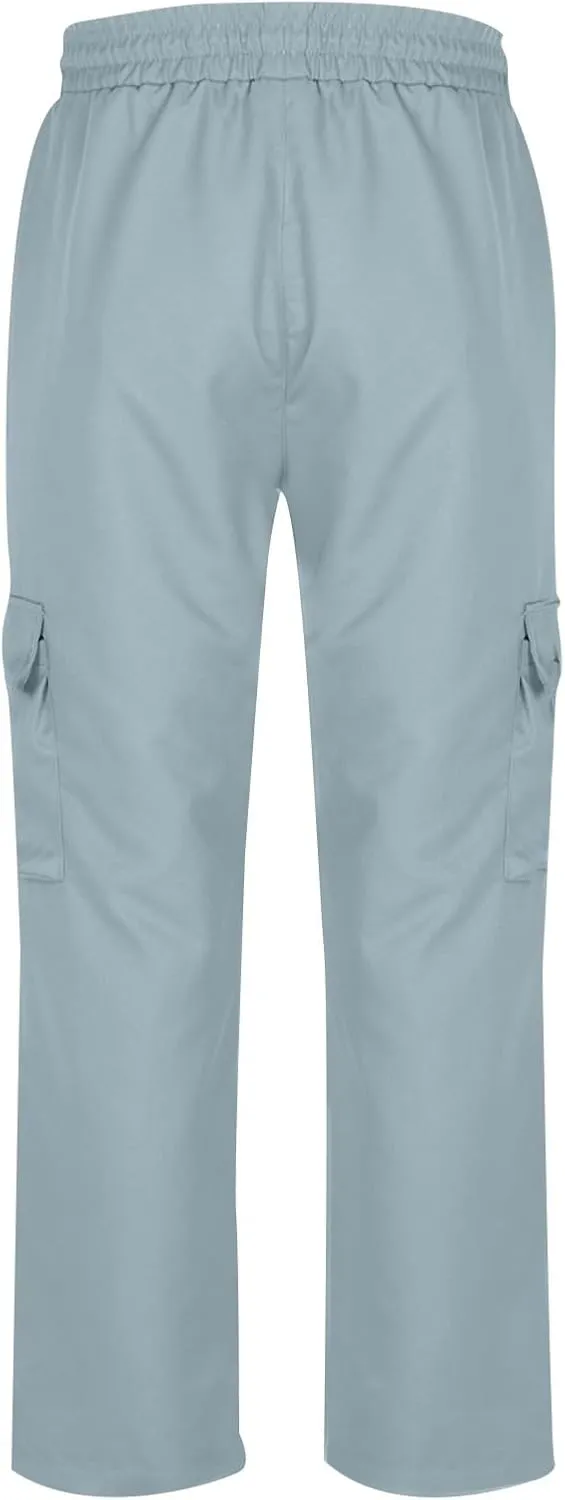 Men Work Pants Elastic Waist Cargo Pants Straight Leg Chino Track Pants Drawstring Athletic Pants with Multi-Pockets