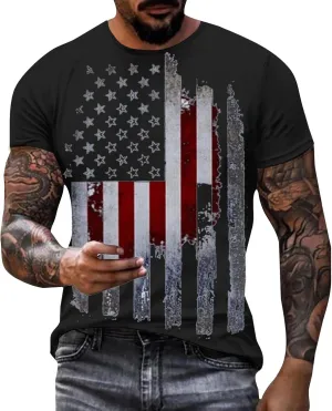 Men's 2024 Flag Shirt USA Flag Graphic 4th of July T-Shirt Crewneck Casual American Patriotic Golf Shirts for Men