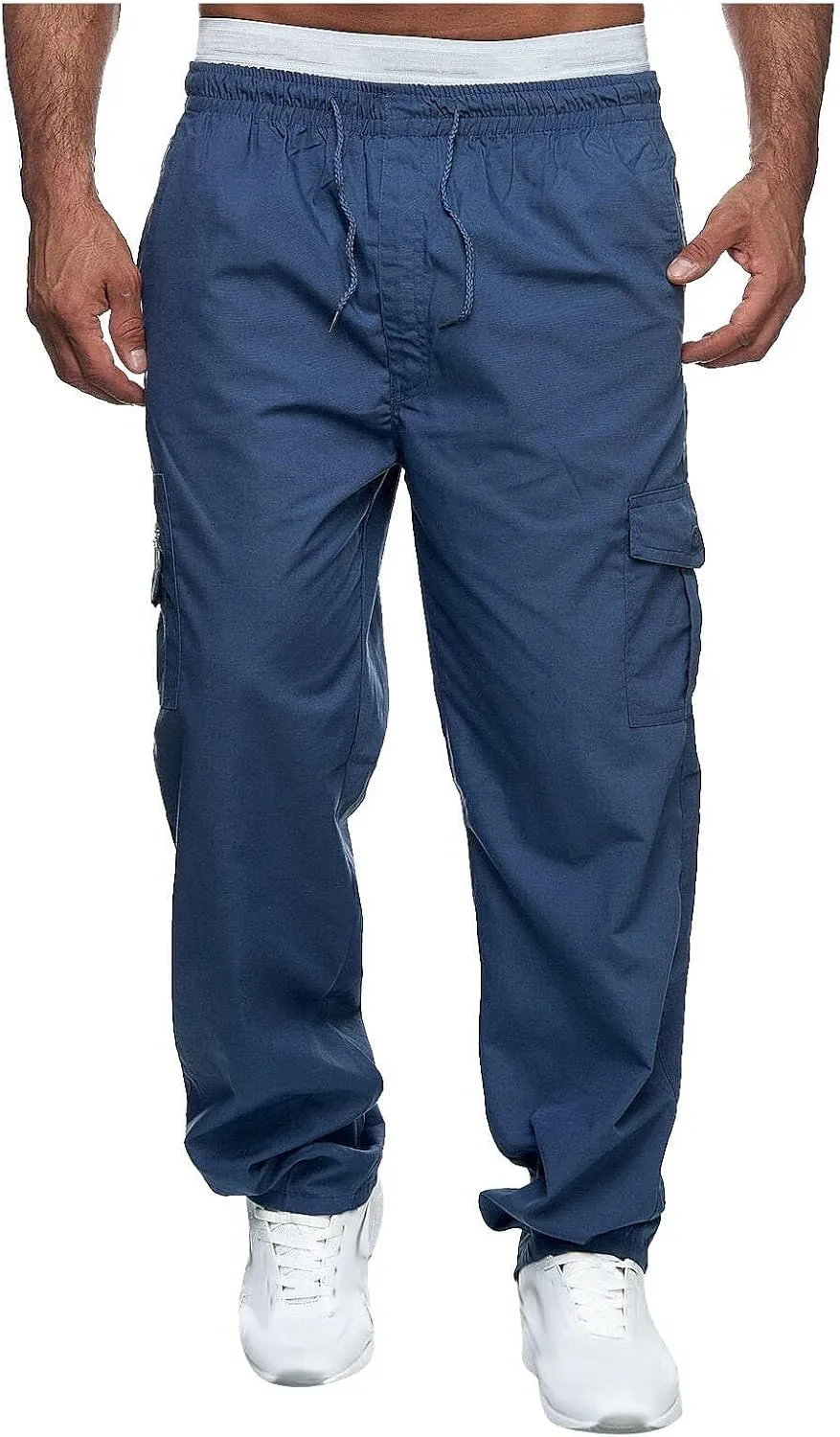Mens Cargo Pants Relaxed Fit Elastic Waist Pants Straight Leg Chinos Pants High Waisted Track Pants with Pockets