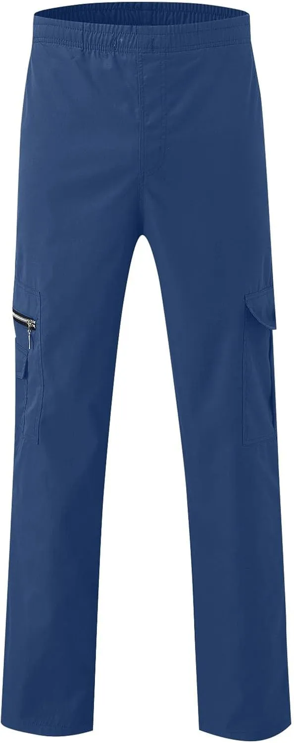 Mens Cargo Pants Relaxed Fit Elastic Waist Pants Straight Leg Chinos Pants High Waisted Track Pants with Pockets