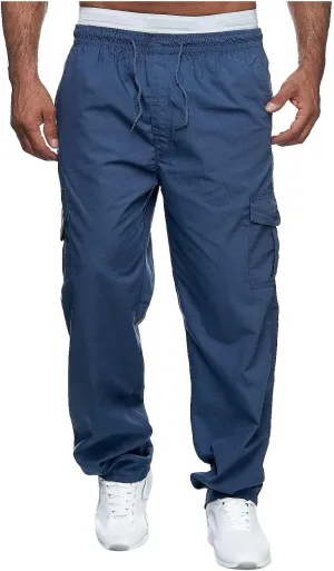 Mens Cargo Pants Relaxed Fit Elastic Waist Pants Straight Leg Chinos Pants High Waisted Track Pants with Pockets