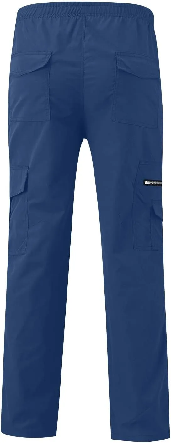 Mens Cargo Pants Relaxed Fit Elastic Waist Pants Straight Leg Chinos Pants High Waisted Track Pants with Pockets