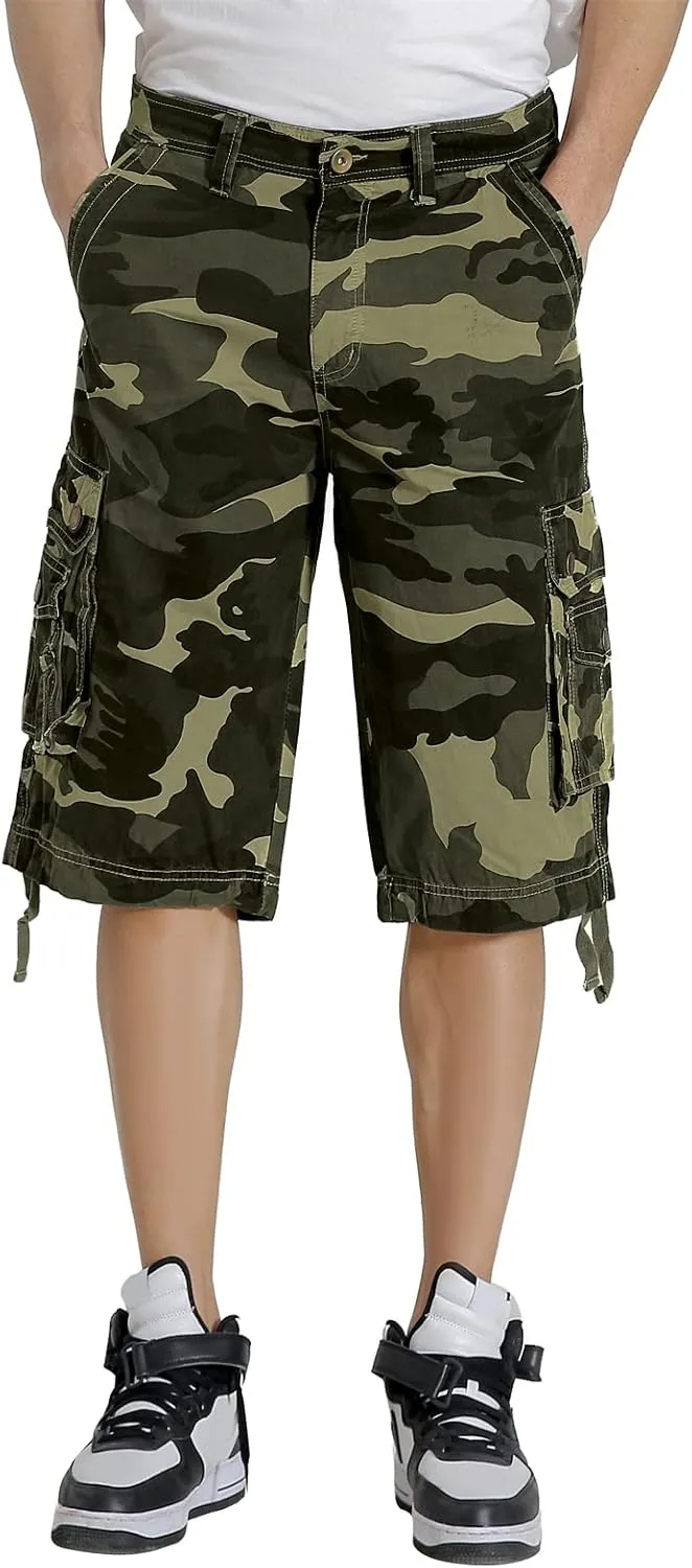 Mens Cargo Shorts Multi Pockets Twill Cotton Relaxed Fit Outdoor Camo Cargo Short for Men