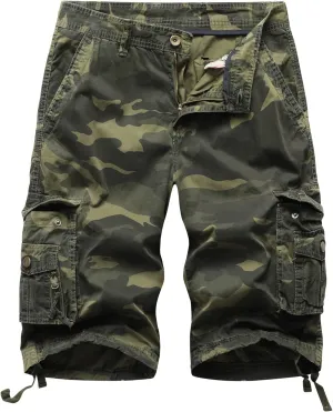 Mens Cargo Shorts Multi Pockets Twill Cotton Relaxed Fit Outdoor Camo Cargo Short for Men