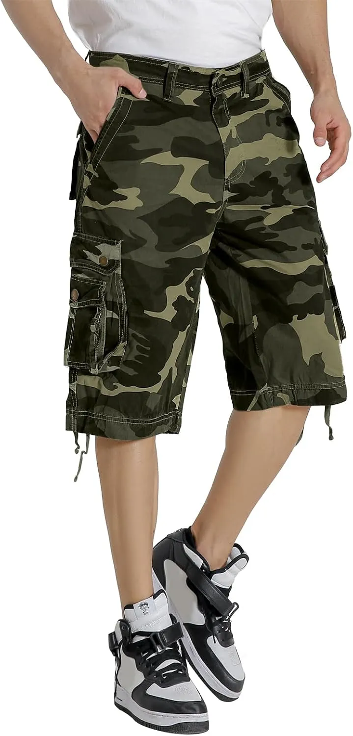 Mens Cargo Shorts Multi Pockets Twill Cotton Relaxed Fit Outdoor Camo Cargo Short for Men