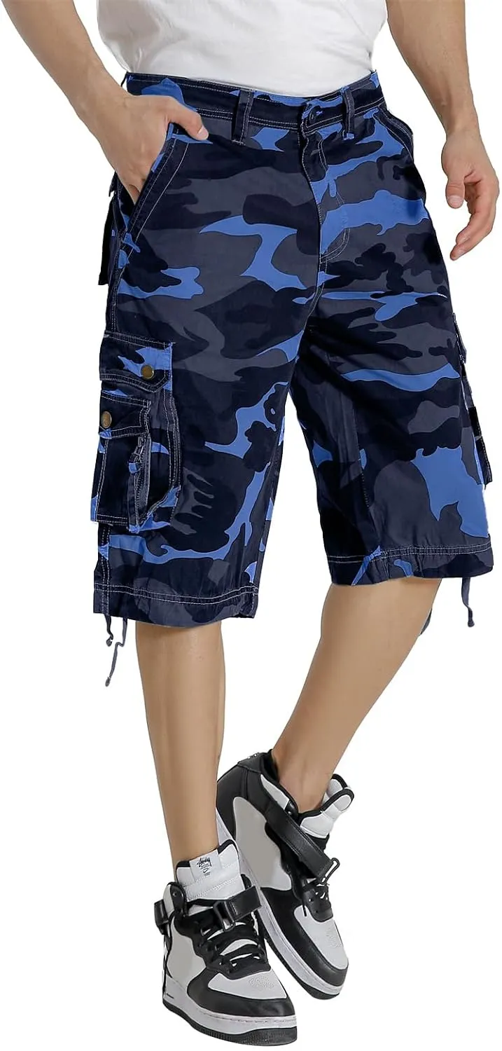Mens Cargo Shorts Multi Pockets Twill Cotton Relaxed Fit Outdoor Camo Cargo Short for Men