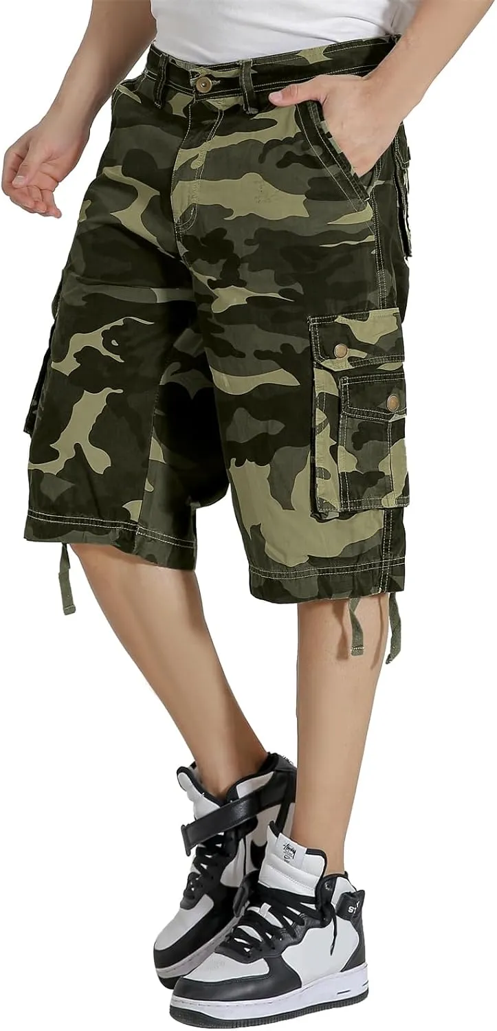 Mens Cargo Shorts Multi Pockets Twill Cotton Relaxed Fit Outdoor Camo Cargo Short for Men