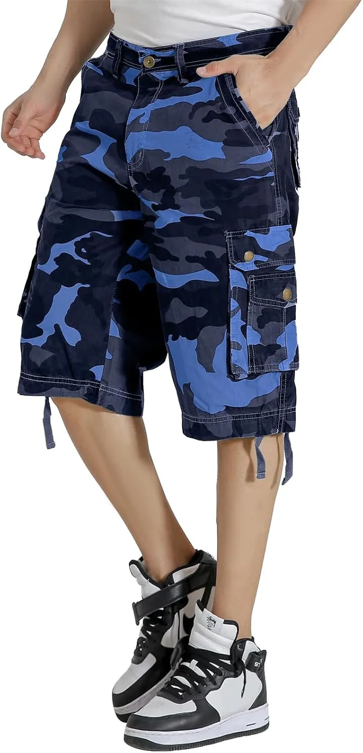 Mens Cargo Shorts Multi Pockets Twill Cotton Relaxed Fit Outdoor Camo Cargo Short for Men
