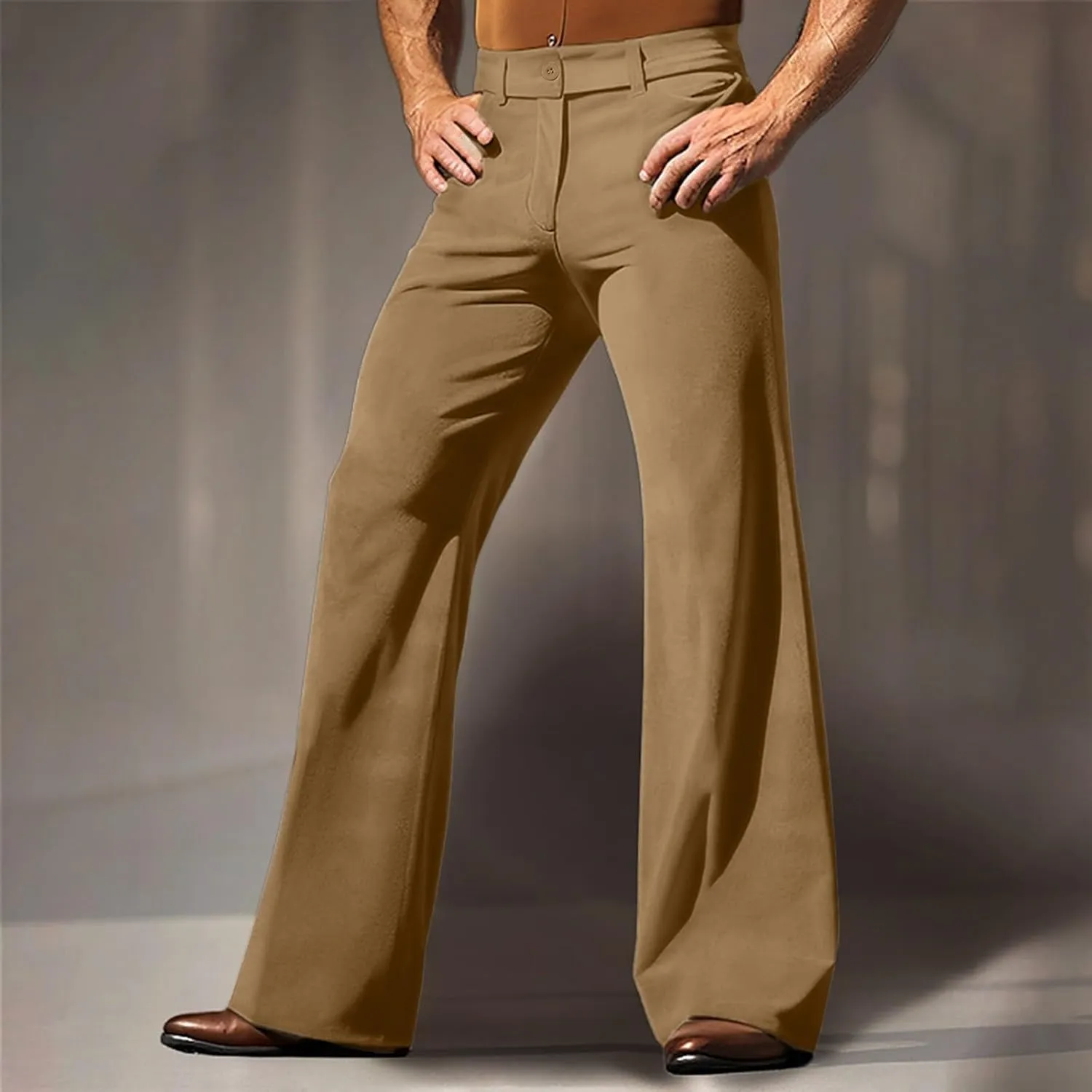 Mens Casual Bell - Bottoms Pants Smoothing Vintage Classic Straight Leg Loose Fit Trousers Dance Party Trousers