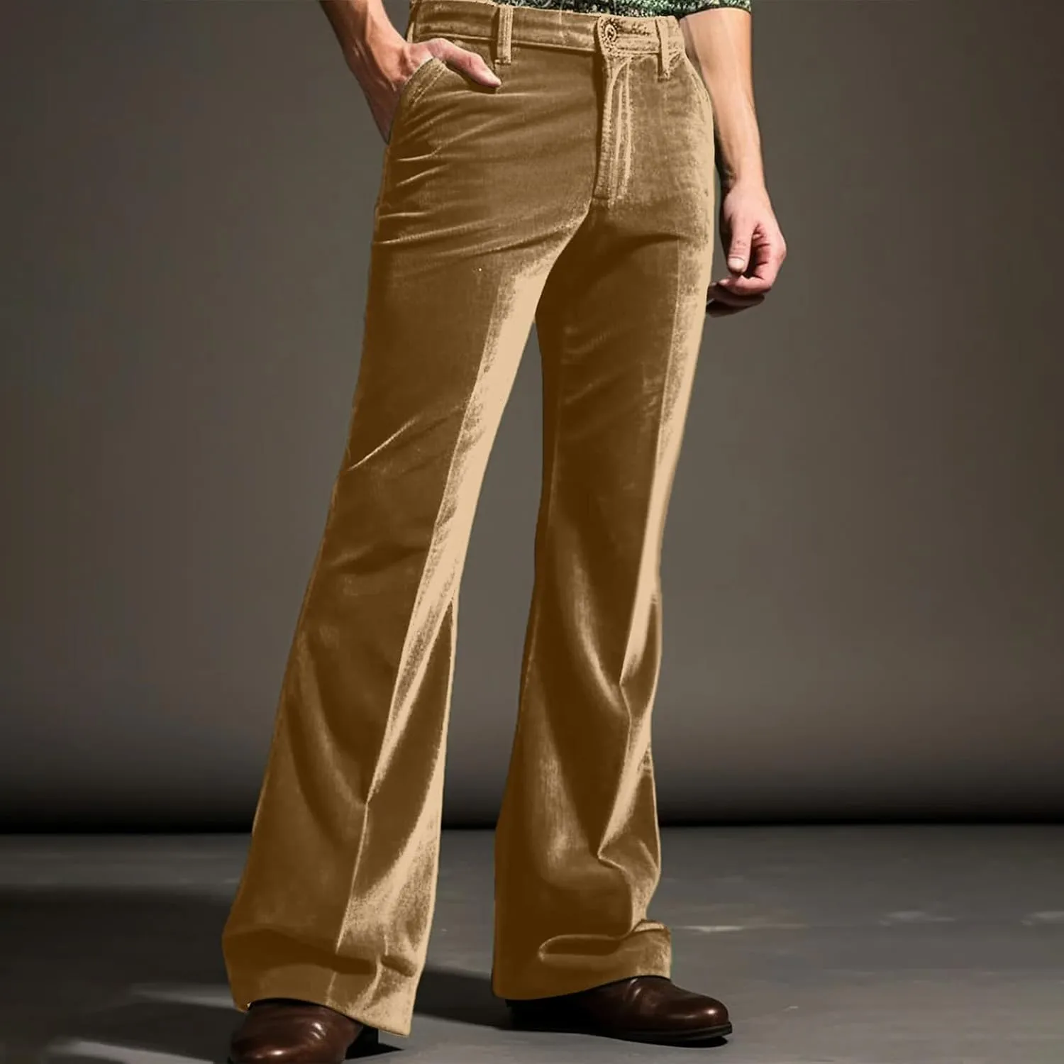 Mens Casual Bell - Bottoms Pants Smoothing Vintage Classic Straight Leg Loose Fit Trousers Dance Party Trousers