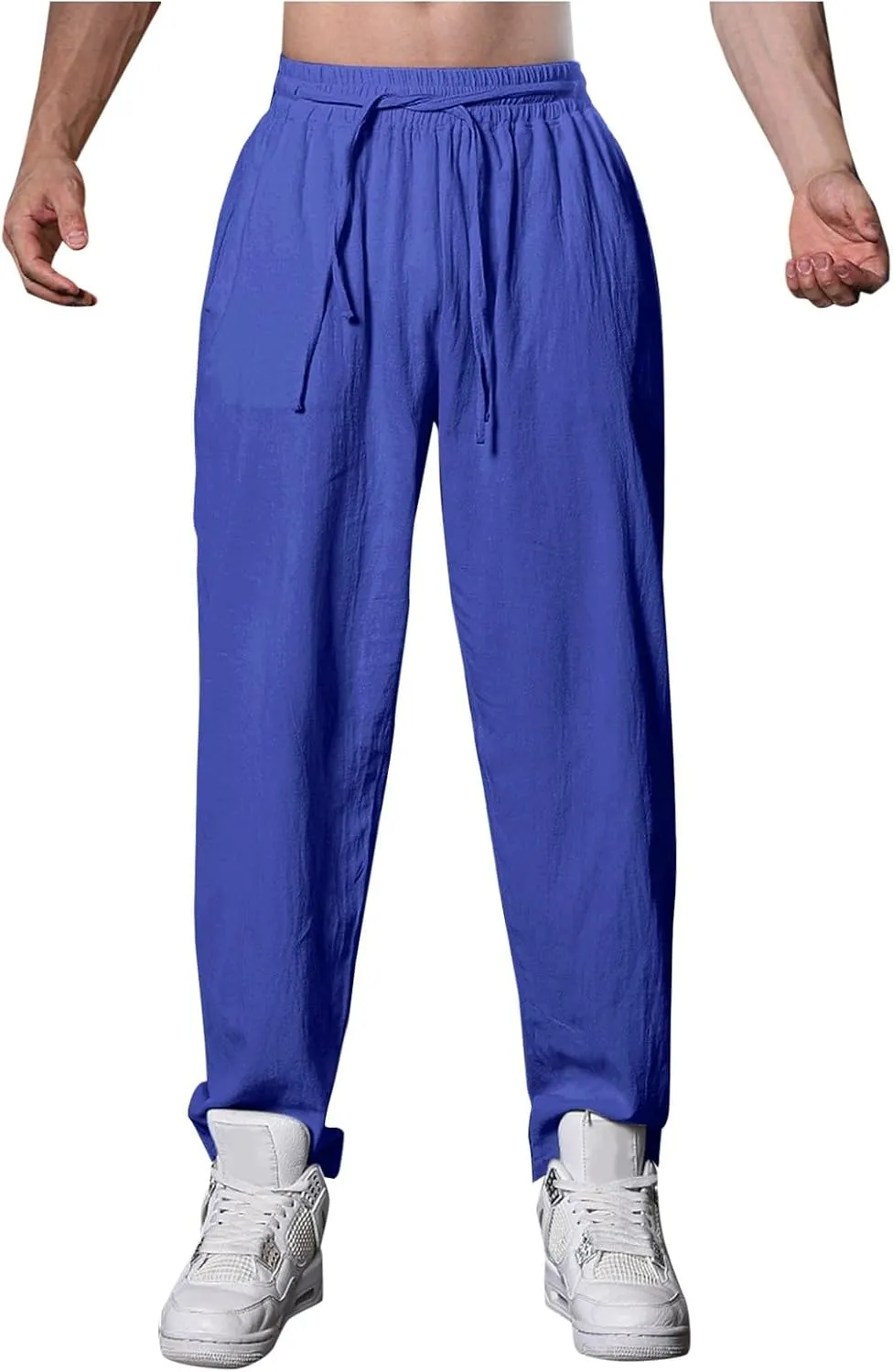 Mens Casual Linen Pants Summer Hawaiian Pants Vacation Trousers Drawstring Elastic Waist Relaxed Fit Pants Black Chino Pants