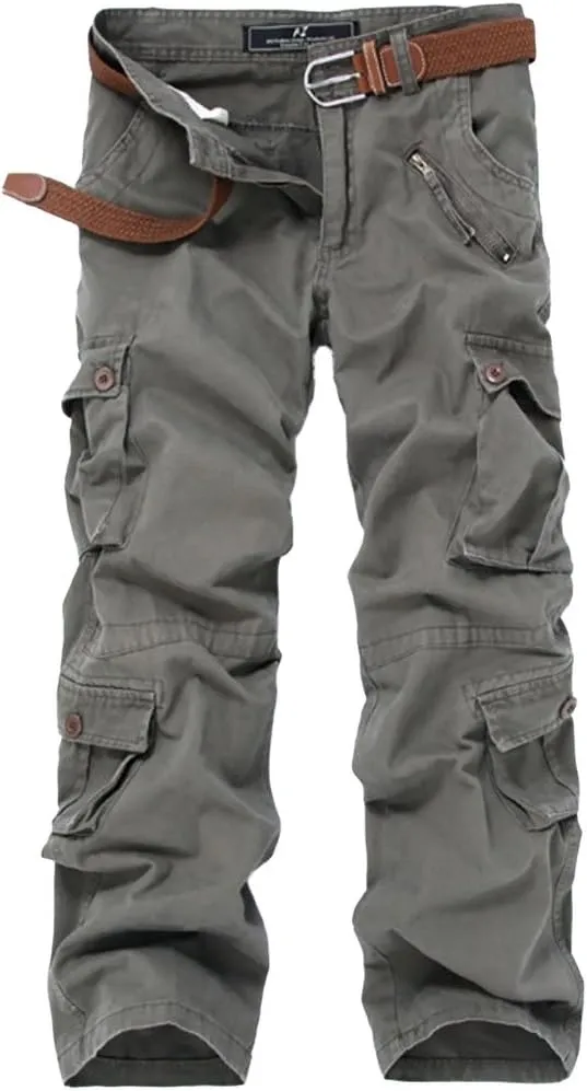 Mens Cotton Cargo Pants Casual Work Multi Pocket Military Combat Trousers