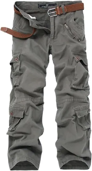 Mens Cotton Cargo Pants Casual Work Multi Pocket Military Combat Trousers