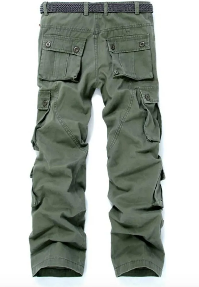 Mens Cotton Cargo Pants Casual Work Multi Pocket Military Combat Trousers