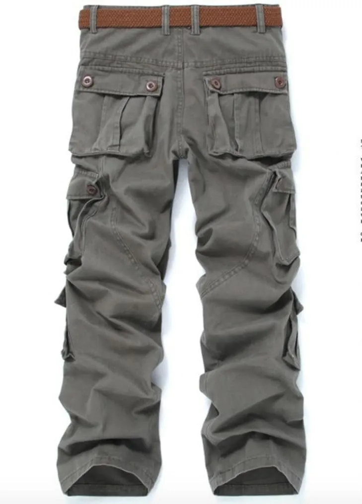Mens Cotton Cargo Pants Casual Work Multi Pocket Military Combat Trousers
