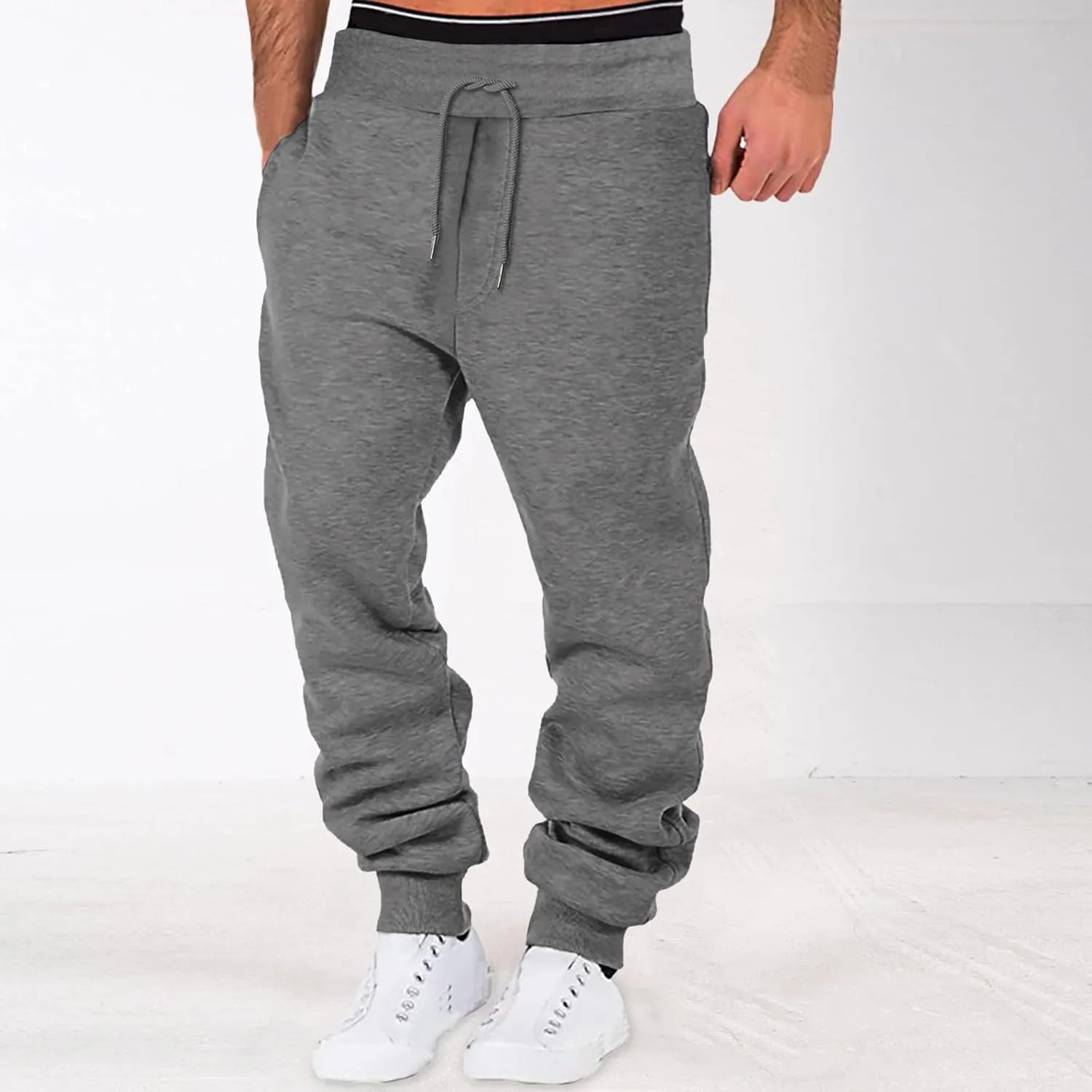 Mens Fleece Joggers Pants Elastic Waist Ultra-Soft Warm Fleece Lined Running Athletic Sweatpants Winter Thermal Pants