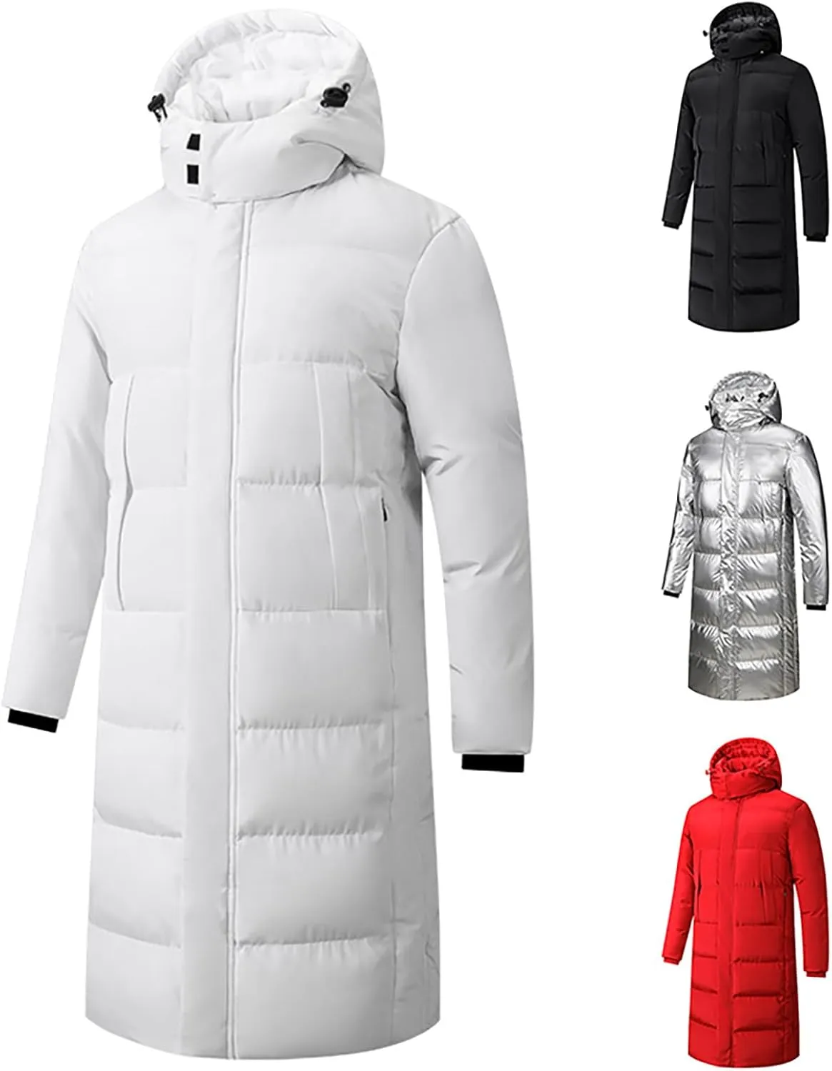 Men's Heavyweight Long Puffer Coat Hood Thicken Warm Winter Fleece Lined Down Jacket Windproof Insulated Padded Parkas