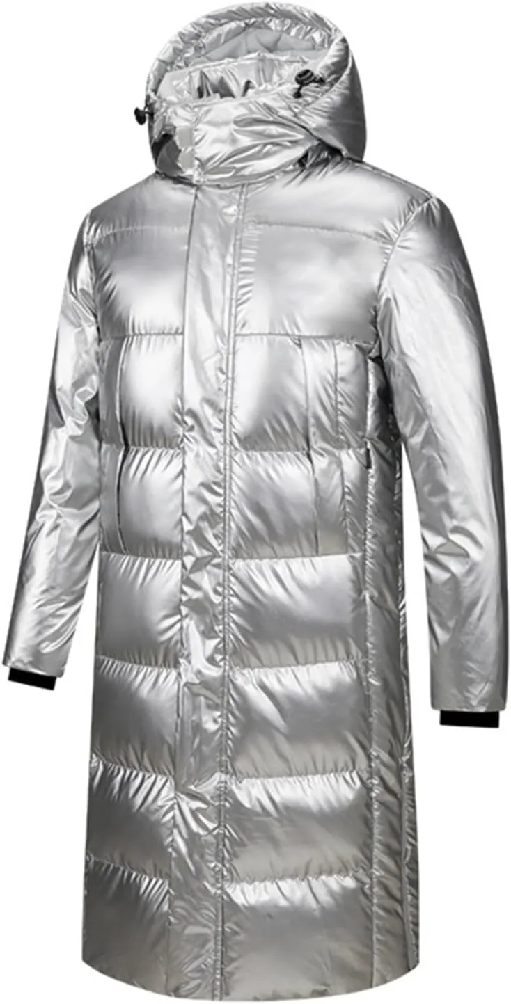 Men's Heavyweight Long Puffer Coat Hood Thicken Warm Winter Fleece Lined Down Jacket Windproof Insulated Padded Parkas