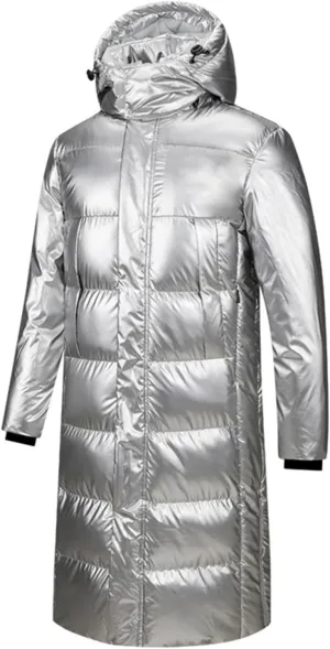 Men's Heavyweight Long Puffer Coat Hood Thicken Warm Winter Fleece Lined Down Jacket Windproof Insulated Padded Parkas