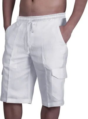 Mens Hiking Cargo Shorts 2025 Lightweight Casual Cotton Linen Pant Elastic Waist Drawstring Summer Relaxed Fit Short