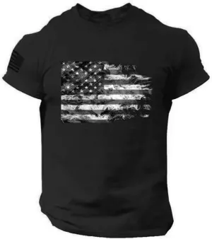 Men's Independence Day Flag Printed Short Sleeve Crewneck T-Shirt Casual Breathable Tees Quick Dry Gym Workout Shirt