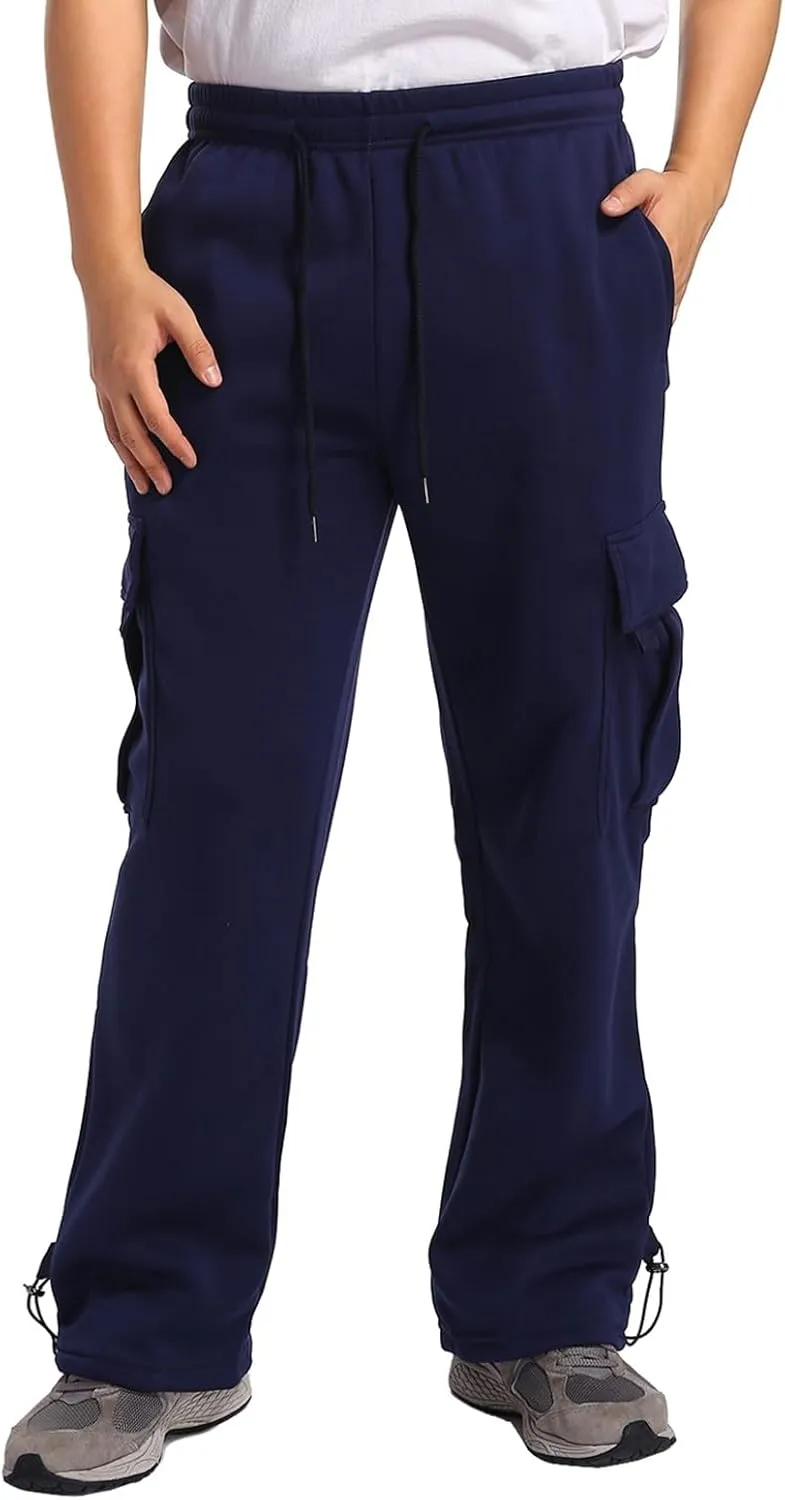 Men's Jogger Cargo Pants, Elastic Waist Drawstring Straight Leg Sweatpants, Lightweight Casual Trousers with Pockets