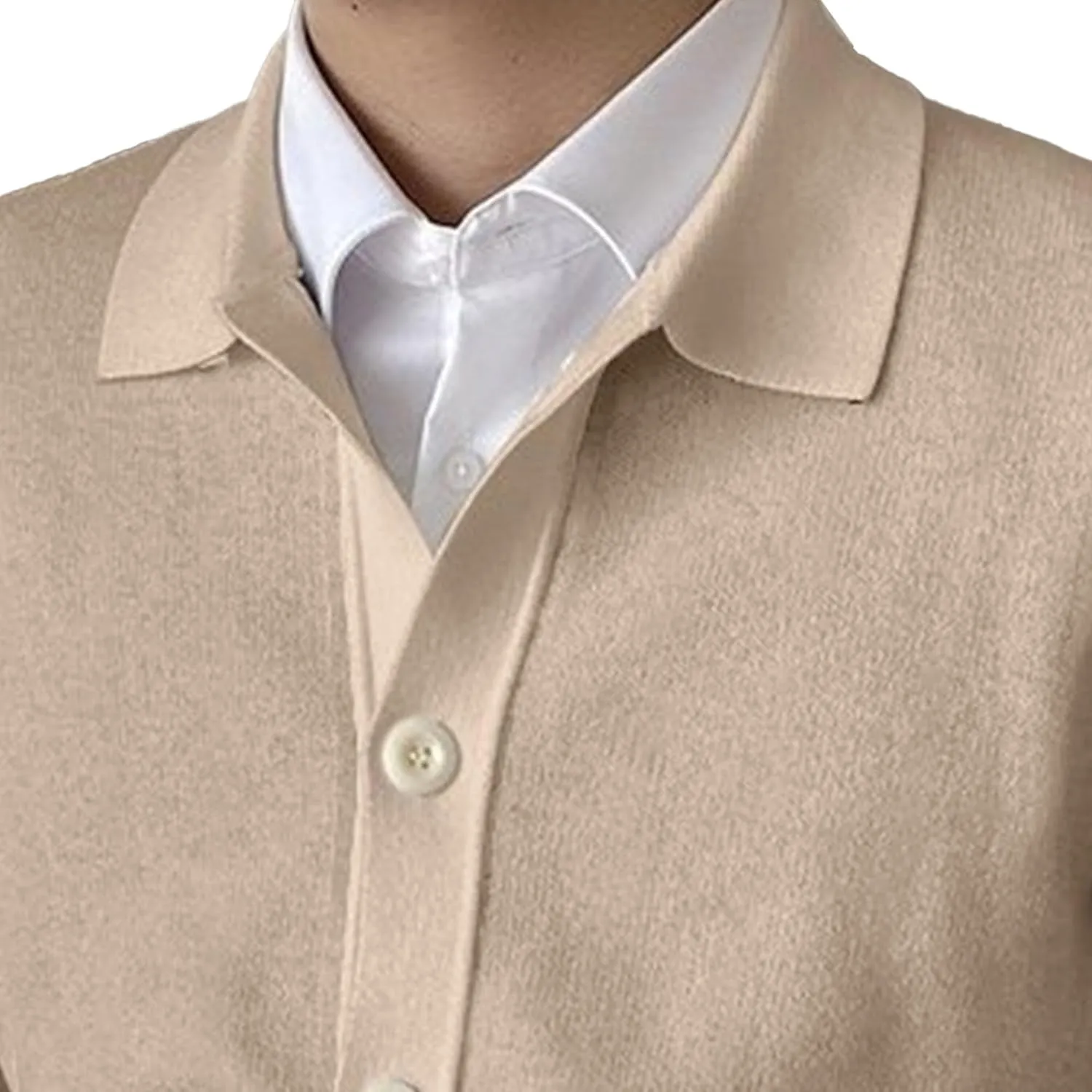 Men's Lapel Knitted Open Sweater Button Down Solid Knitwear Fall Warm Tops Long Sleeve V Neck Cardigans