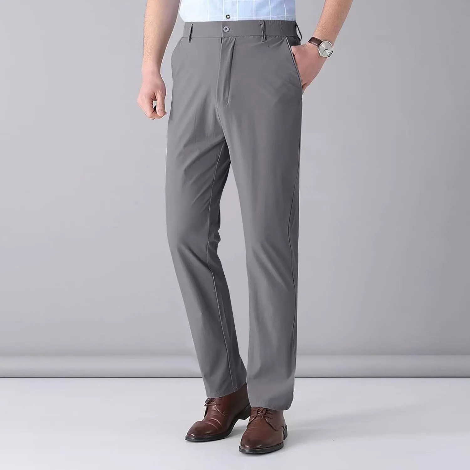 Mens Pants Casual Dress Pants Slim Fit Khaki Pants Business Straight Pants Office Work Pants Light Travel Pants