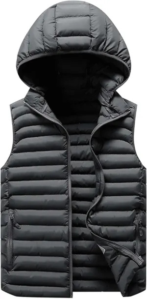 Mens Puffer Vest Fall Winter Quilted Puffer Down Vest Lightweight Slim Fit Zip Up Sleeveless Jacket with Hood