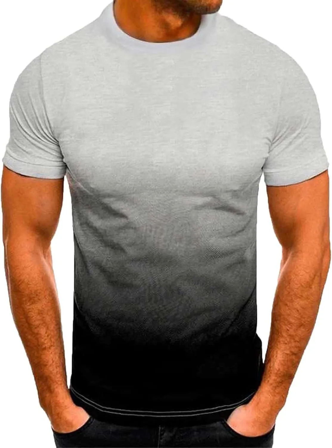 Men's Shirts Crewneck Summer Short Sleeve Beach Shirt Causal Gradient Color Graphic Tee Shirts Fashion Clothes
