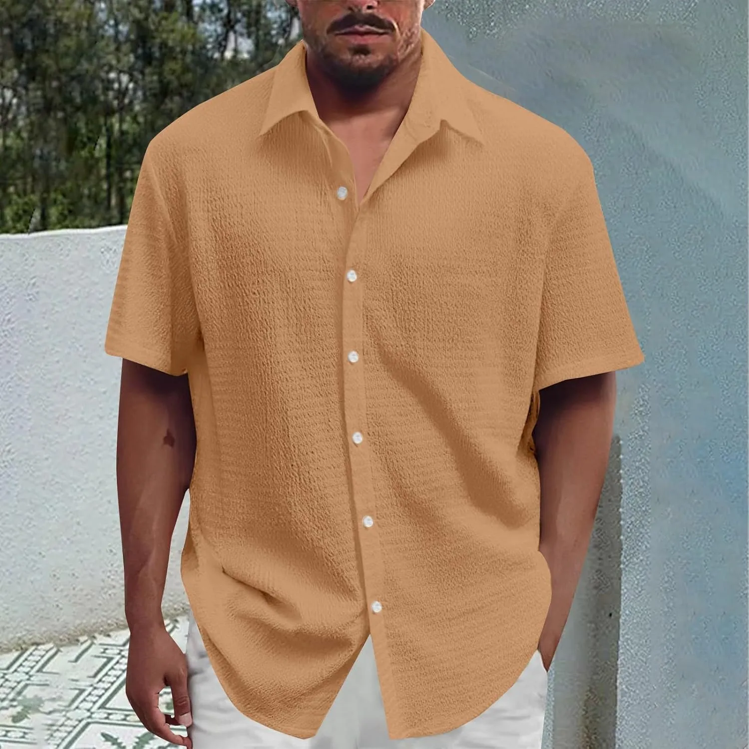 Men's Short Sleeve Dress Shirts Button Down Casual Wrinkle Free Smart Office Work Blouses Breathable Quick Dry Shirt