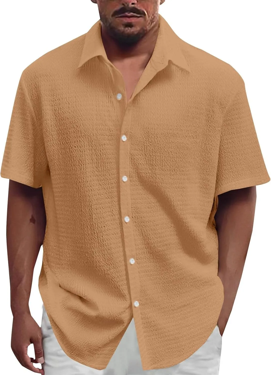 Men's Short Sleeve Dress Shirts Button Down Casual Wrinkle Free Smart Office Work Blouses Breathable Quick Dry Shirt