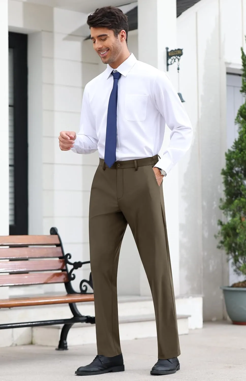 Mens Stretch Dress Pants Slim Fit Dress Pants for Men Expandable Waist Casual Dress Pants Athletic Golf Pants