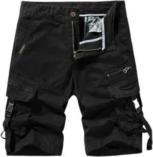 Men's Summer Solid Color Cotton Straight Bermuda Shorts Leisure Button Multi Pocket