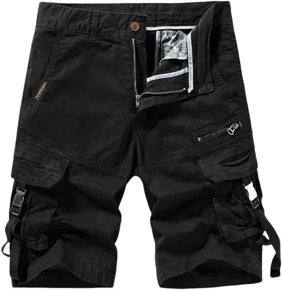 Men's Summer Solid Color Cotton Straight Bermuda Shorts Leisure Button Multi Pocket
