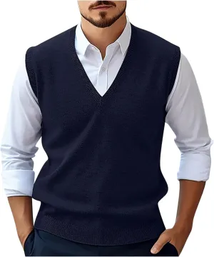 Mens Sweater Vest Wool Blend Knitted Vests Sweaters Classic Rib V-Neck Sleeveless Winter Warm Pullover Waistcoat