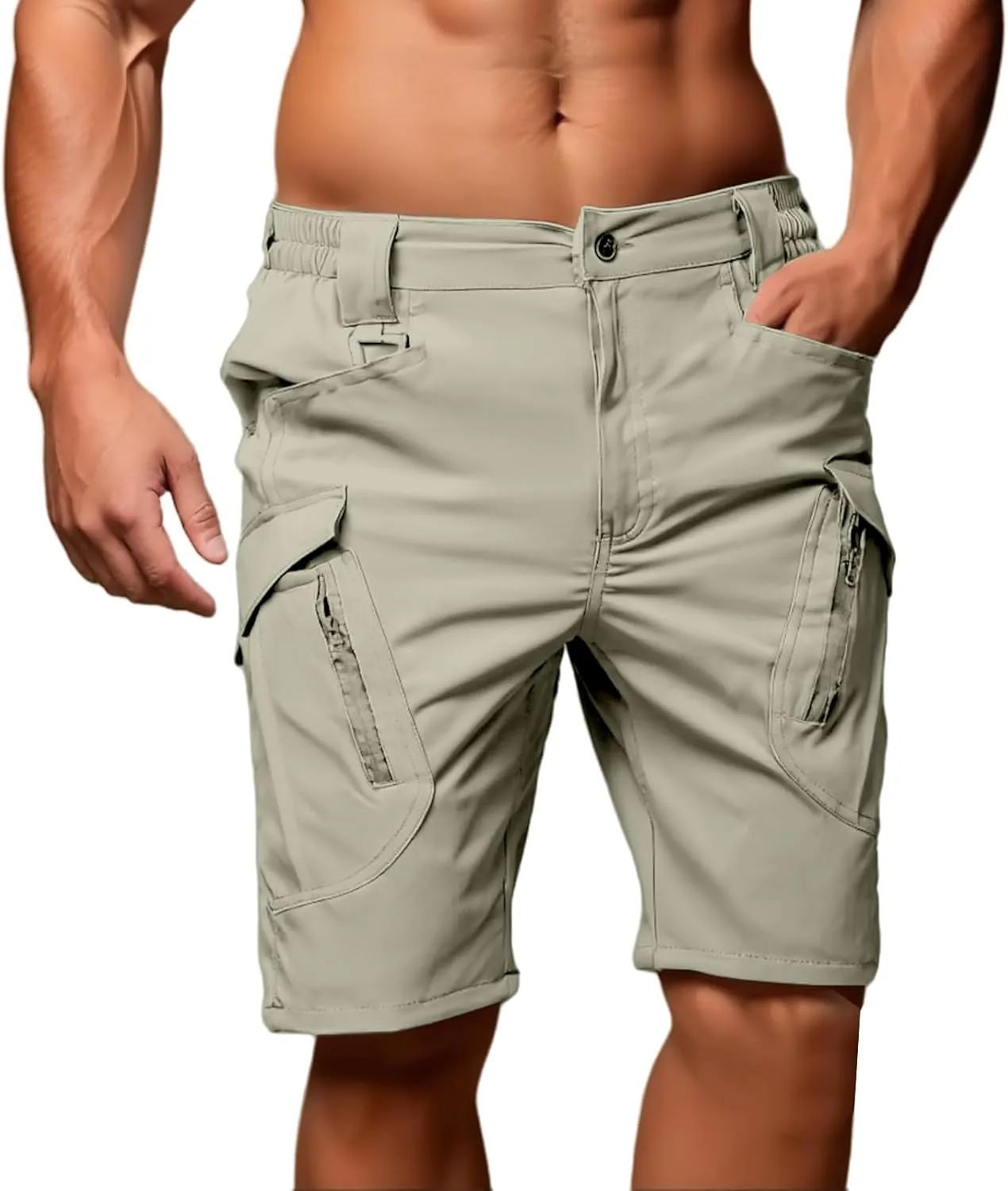 Men's Tactical Cargo Shorts Quick Dry Outdoor Stretch Hiking Shorts Breathable Elastic Waist Pant with Multi Pockets
