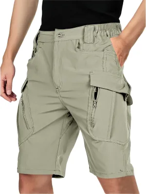 Men's Tactical Cargo Shorts Quick Dry Outdoor Stretch Hiking Shorts Breathable Elastic Waist Pant with Multi Pockets