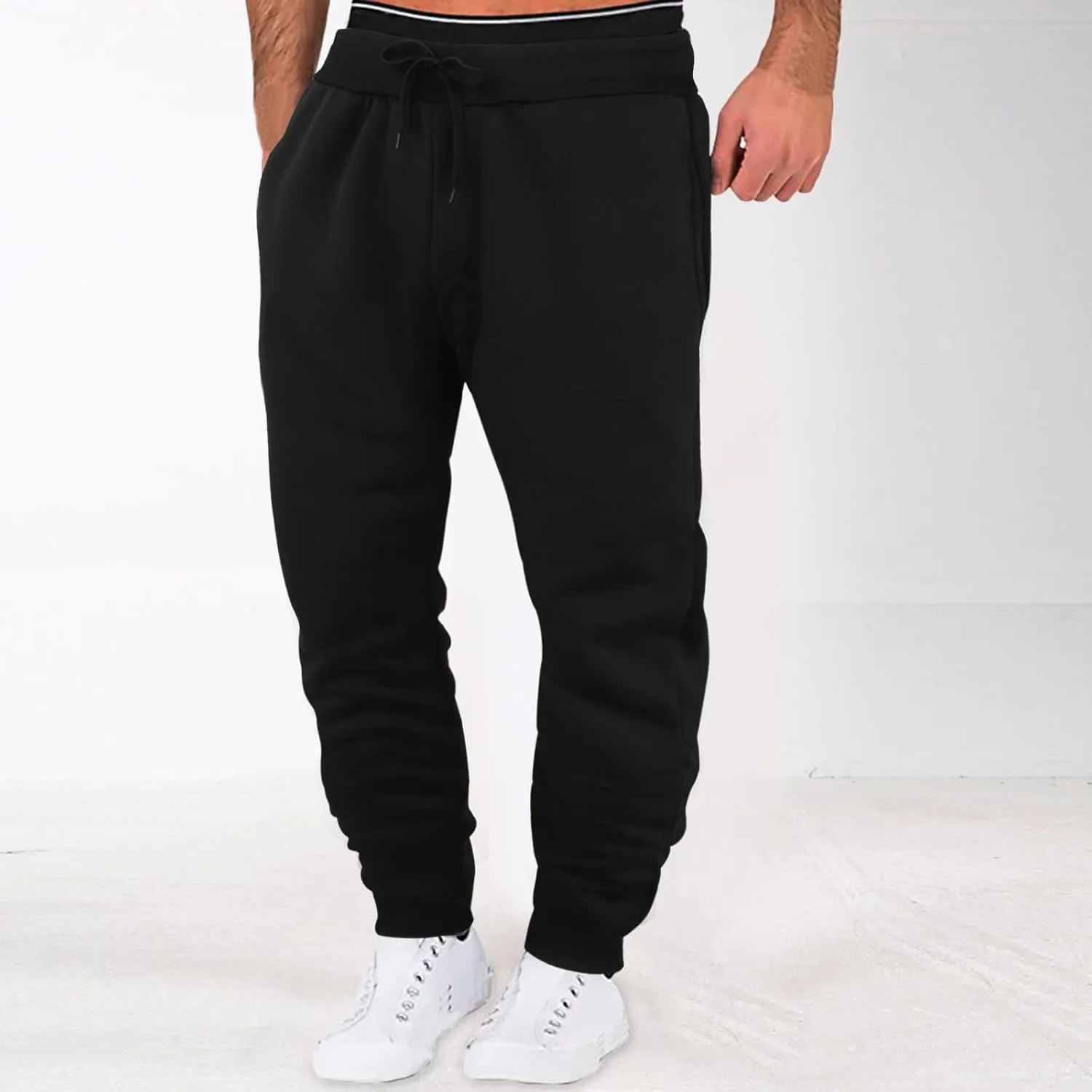 Men's Track Pants Pockets Casual Pants with Zipper Sports Drawstring Mid-Waist Men's Pants Men's Pants Fleece