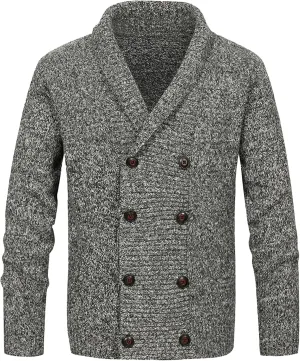 Men'sDouble Breasted Cable Knit Sweater Button Down Shawl Collar Cardigans Chunky Comfortable Knit Cardigan