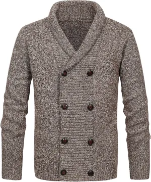 Men'sDouble Breasted Cable Knit Sweater Button Down Shawl Collar Cardigans Chunky Comfortable Knit Cardigan