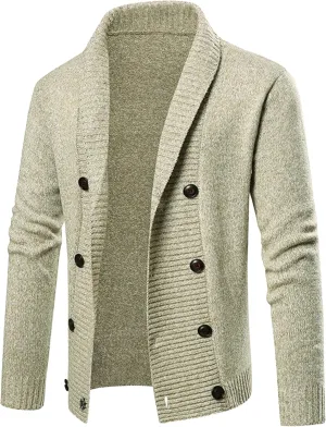 Men'sDouble Breasted Cable Knit Sweater Button Down Shawl Collar Cardigans Chunky Comfortable Knit Cardigan