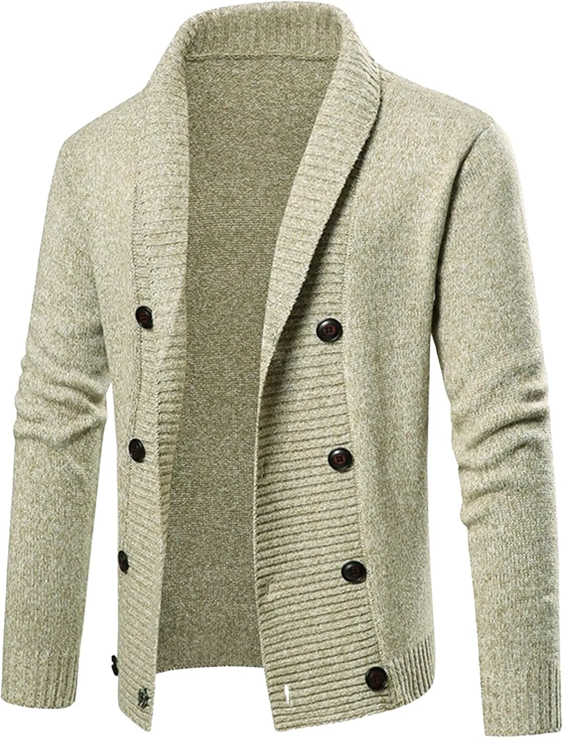 Men'sDouble Breasted Cable Knit Sweater Button Down Shawl Collar Cardigans Chunky Comfortable Knit Cardigan