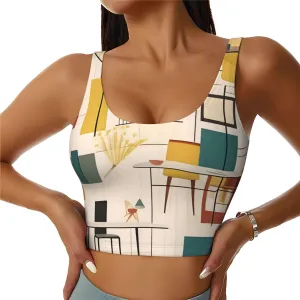 Mid Century Modern Women's Sexy Sports Vest Sleeveless Athletic Gym T-Shirts Vest U-Shaped Back Quick Dry Top