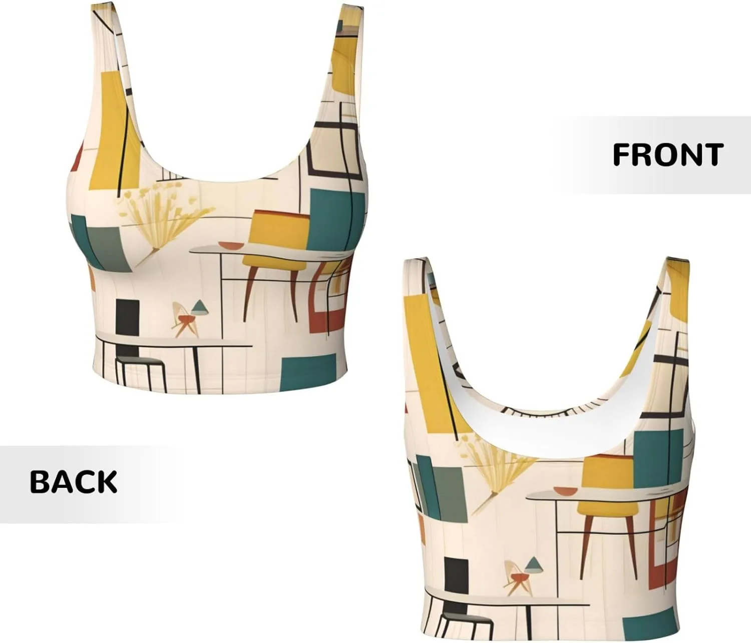 Mid Century Modern Women's Sexy Sports Vest Sleeveless Athletic Gym T-Shirts Vest U-Shaped Back Quick Dry Top
