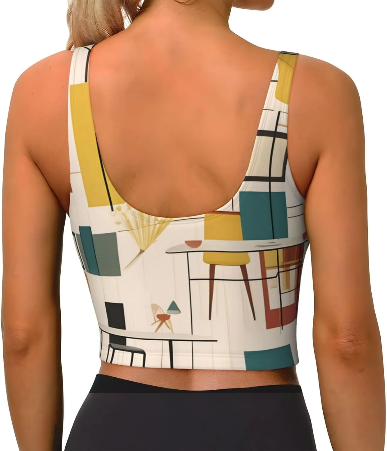 Mid Century Modern Women's Sexy Sports Vest Sleeveless Athletic Gym T-Shirts Vest U-Shaped Back Quick Dry Top
