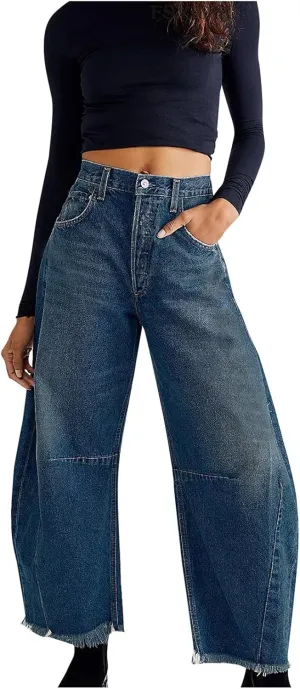 Mid Waist Jeans Pants Women's 2024 Wide Leg Spring Denim Straight Leg Basic Cropped 2024 Dressy Daily Trousers