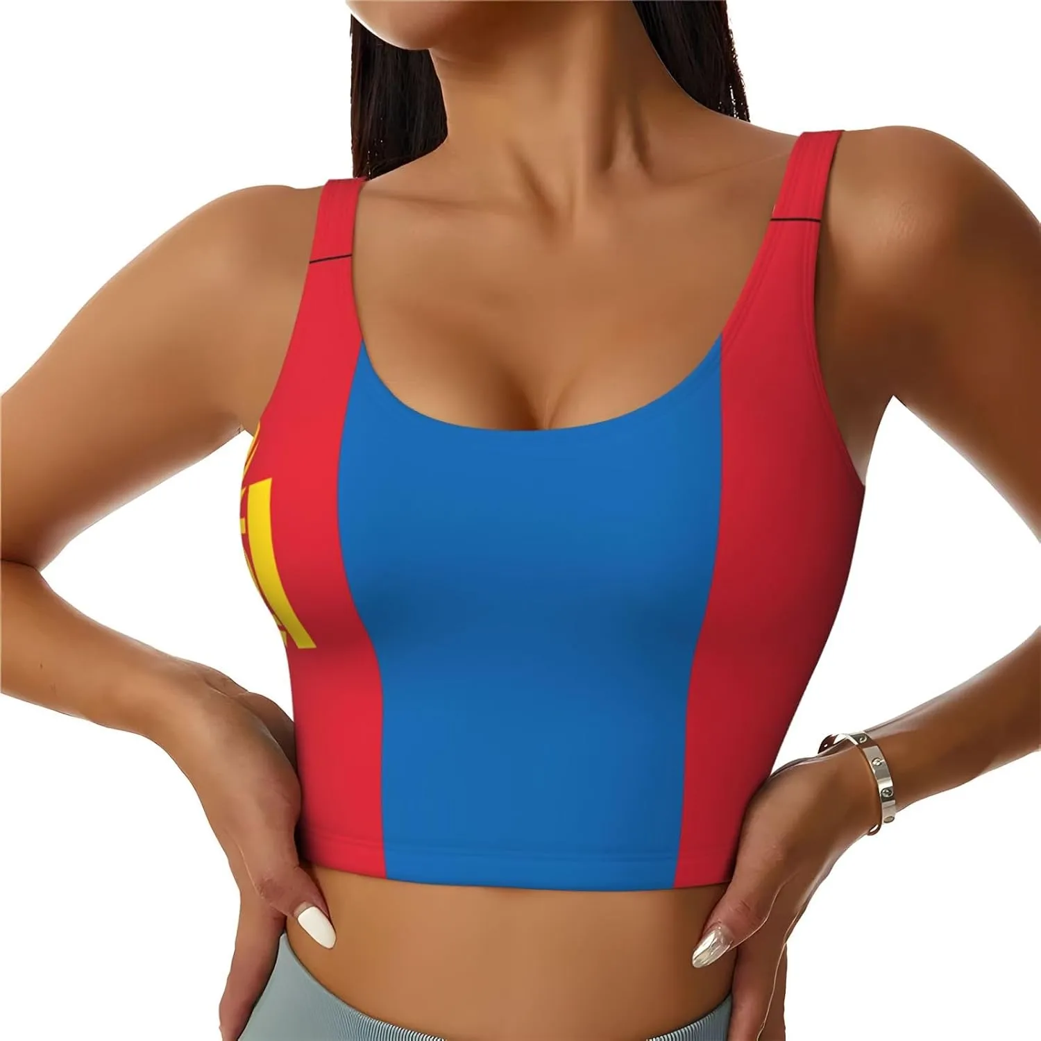 Mongolian Flag Women's Sexy Sports Vest Sleeveless Athletic Gym T-Shirts Vest U-Shaped Back Quick Dry Top