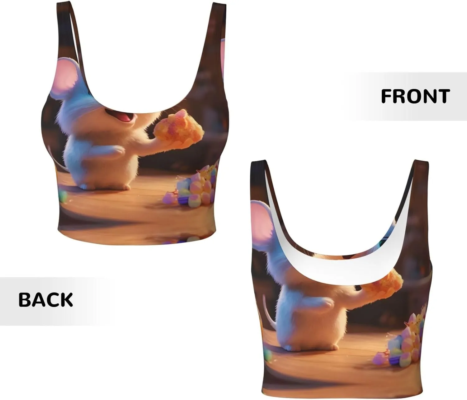 Mouse Stealing Candy Women's Sexy Sports Vest Sleeveless Athletic Gym T-Shirts Vest U-Shaped Back Quick Dry Top