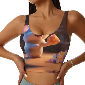 Mouse Stealing Candy Women's Sexy Sports Vest Sleeveless Athletic Gym T-Shirts Vest U-Shaped Back Quick Dry Top